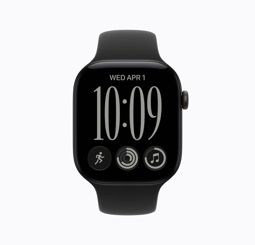 Vista lateral de un Apple Watch Series 11, color negro azabache, lateral