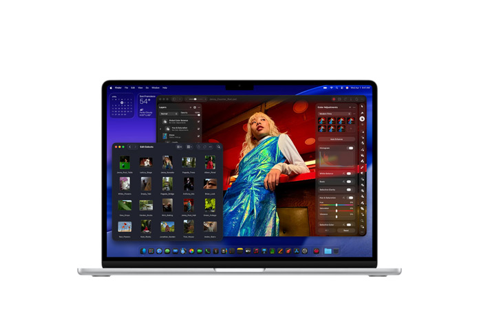 Pixelmator-skærm, der demonstrerer lagerplads og hukommelse på MacBook Air