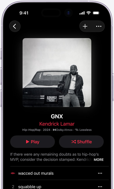 Ein iPhone Display zeigt das Album «GNX» von Kendrick Lamar auf Apple Music