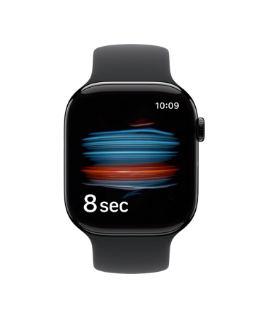 Apple Watch Series 11, aluminiumboett i polerad gagatsvart, appen Hälsa som läser av syrenivån i blodet, svart sportband