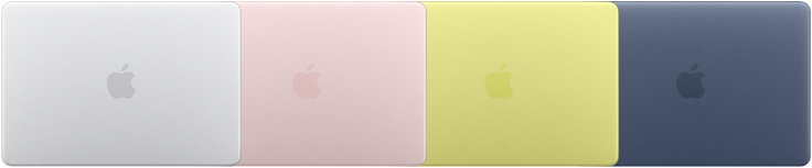 四部 MacBook Neo 型號的機身，展示四款不同外觀